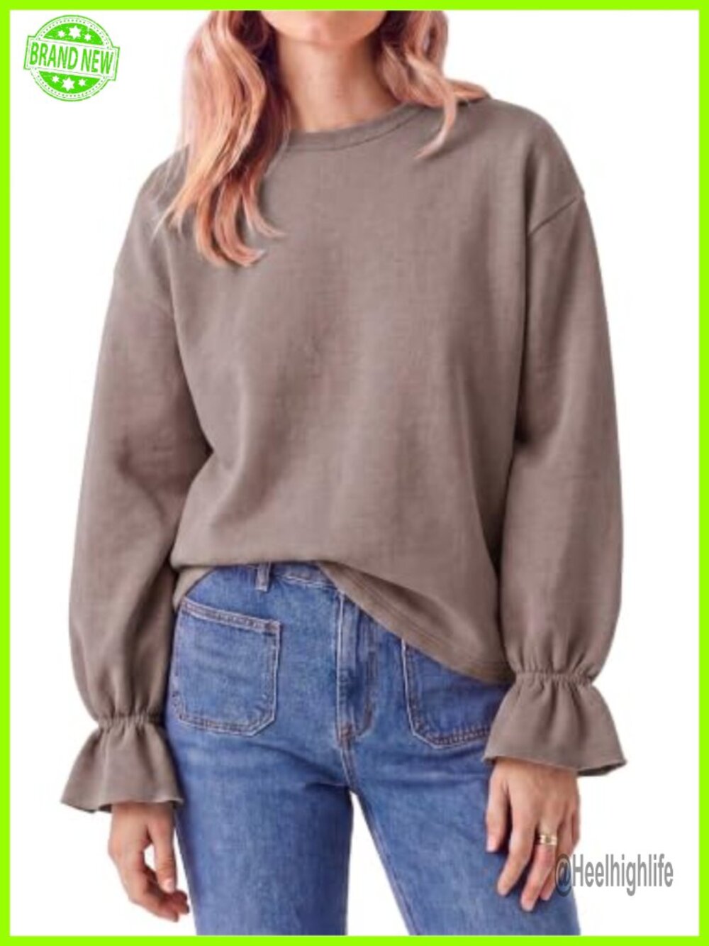 Oversized Fleece Sweatshirt Crew Neck Ruffle Sleeve Pullover